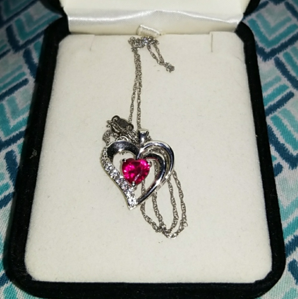 Silver-Ruby-diamond heart necklace